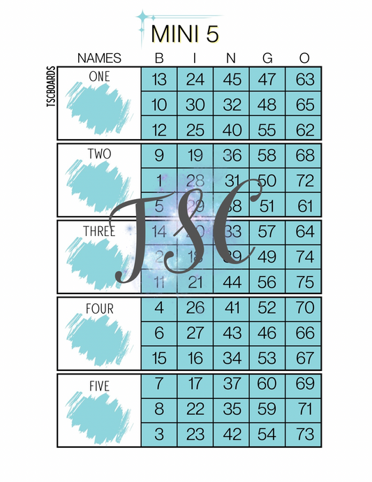 Mini 5 Block Bingo Board 1-75 Ball