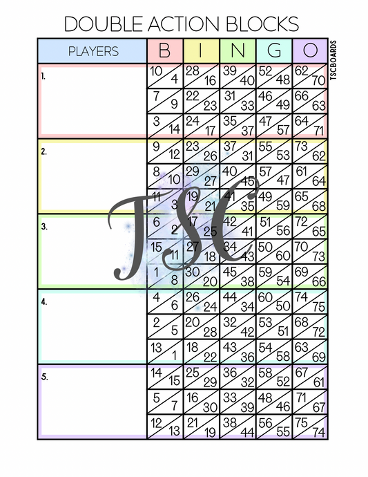 Double Action Blocks Bingo Board 1-75 Ball
