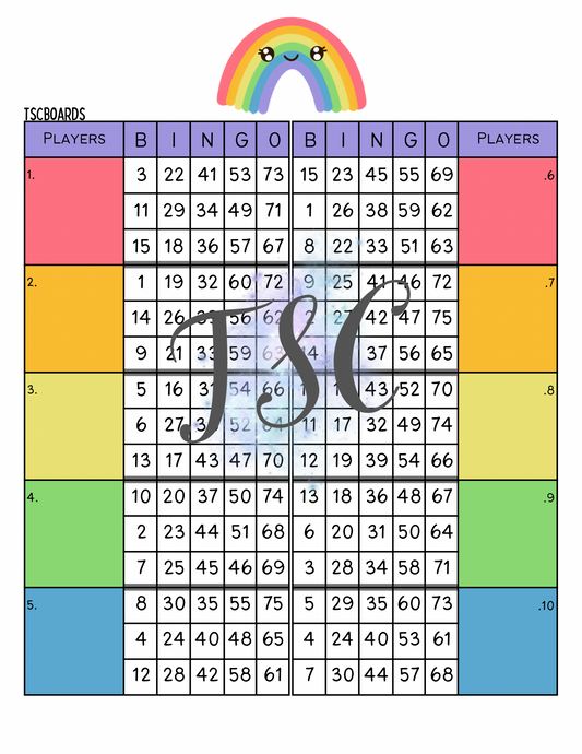 Double Block Rainbow Bingo Board 1-75 Ball