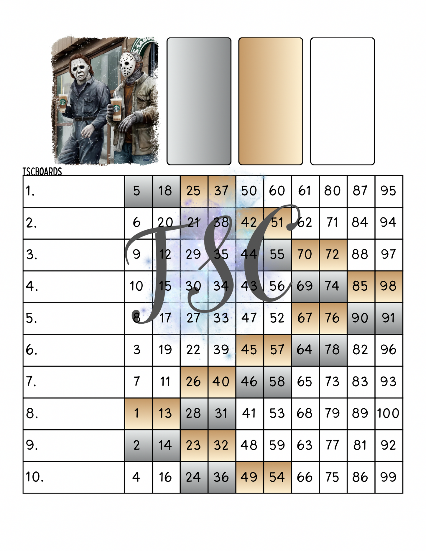 Michael & Jason Bingo Board 1-100 Ball