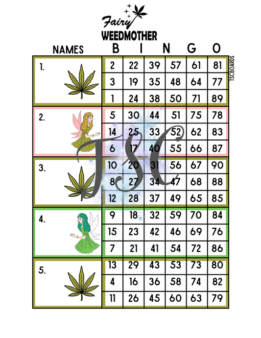 Fairy Weedmother Block Bingo Board 1-90 Ball