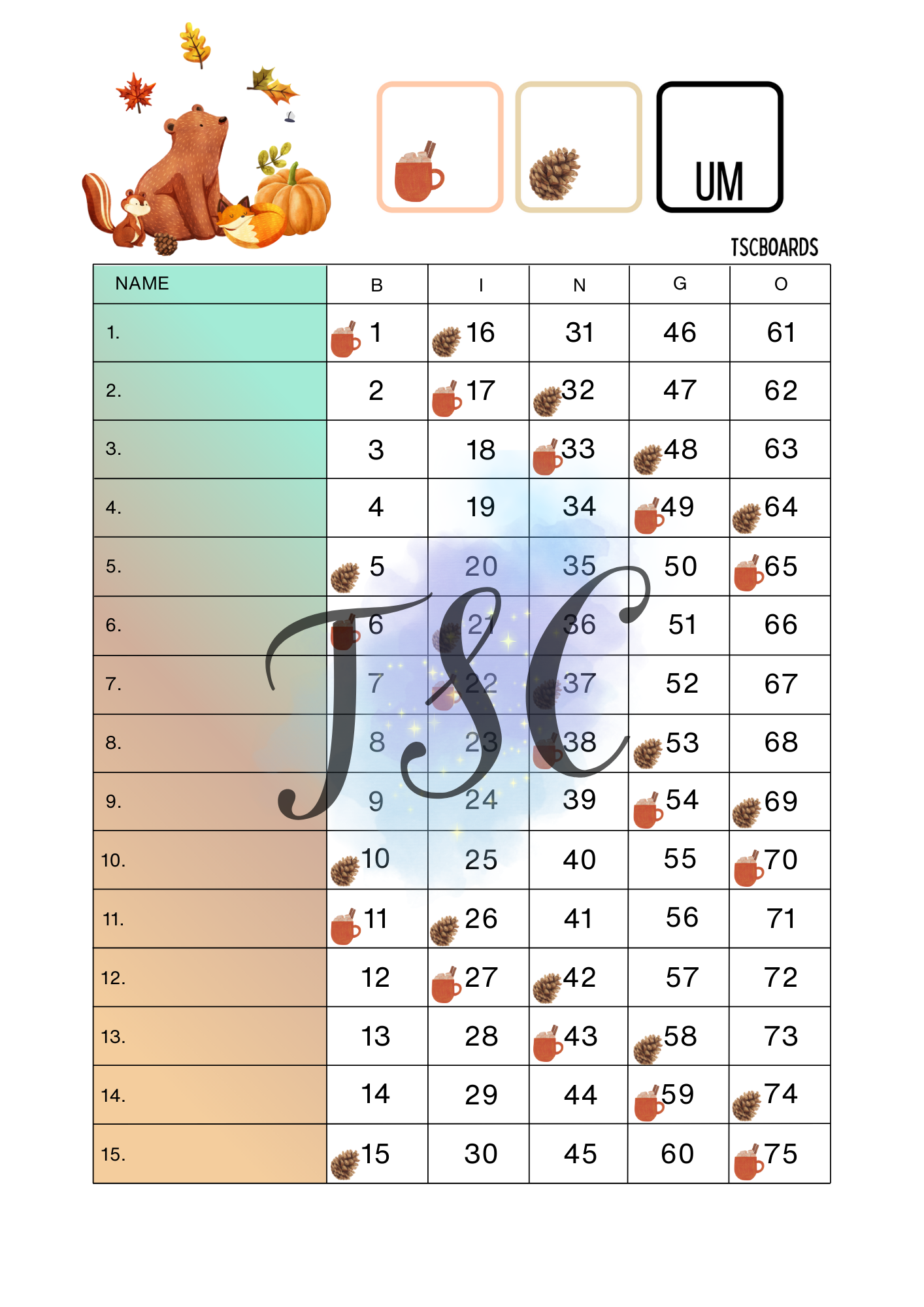 2 Colour Fall Bear 1-75 Board