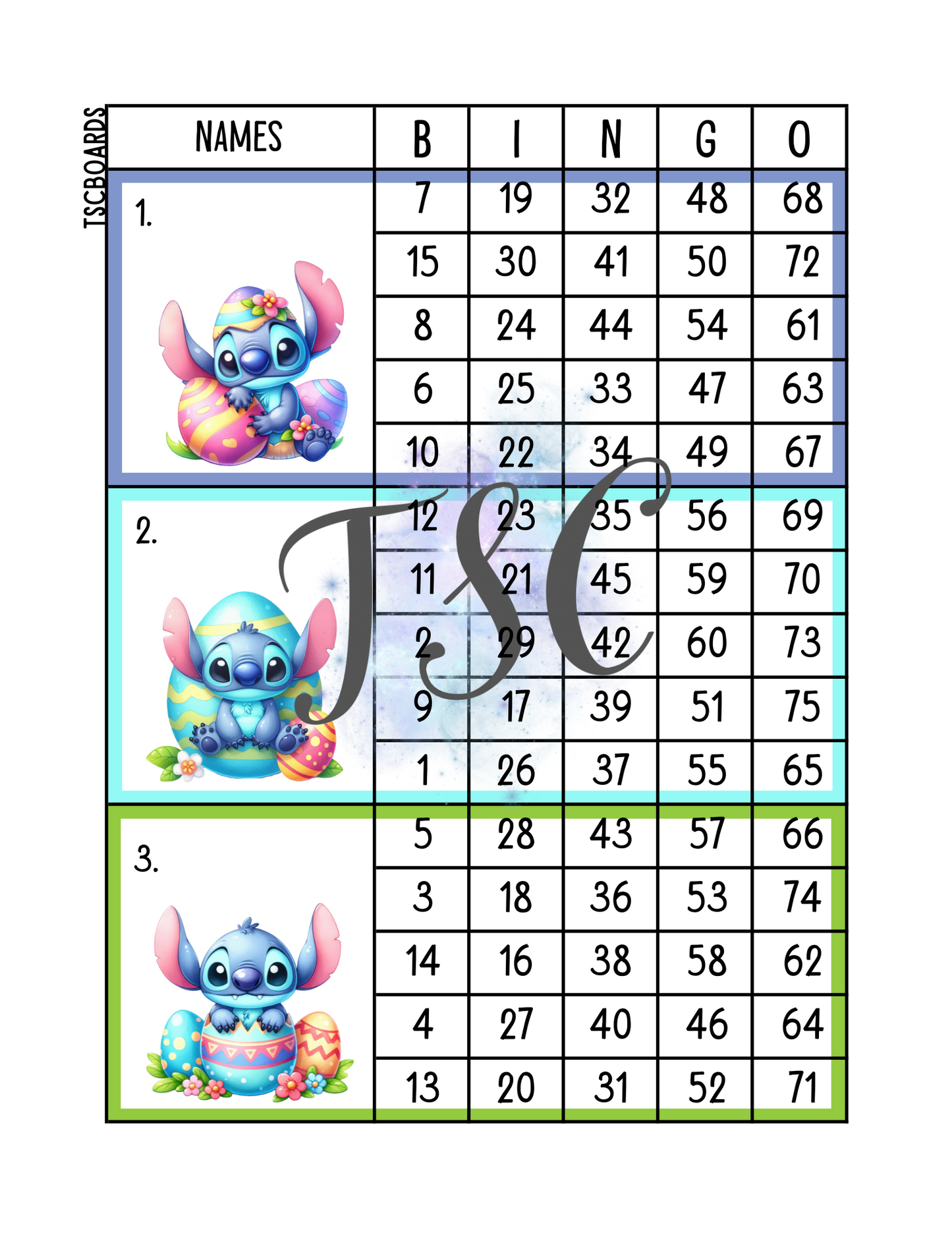 Stitch Easter Egg Mega Block Bingo Board 1-75 Ball