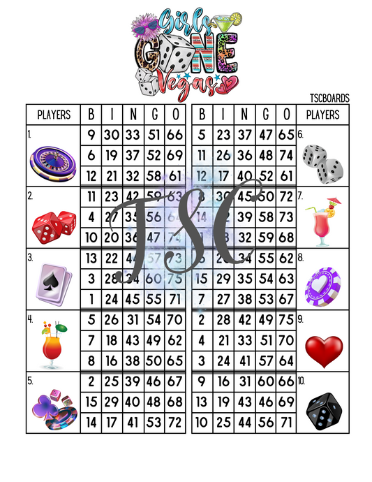 Girls Gone Vegas Double Block Bingo Board 1-75 Ball
