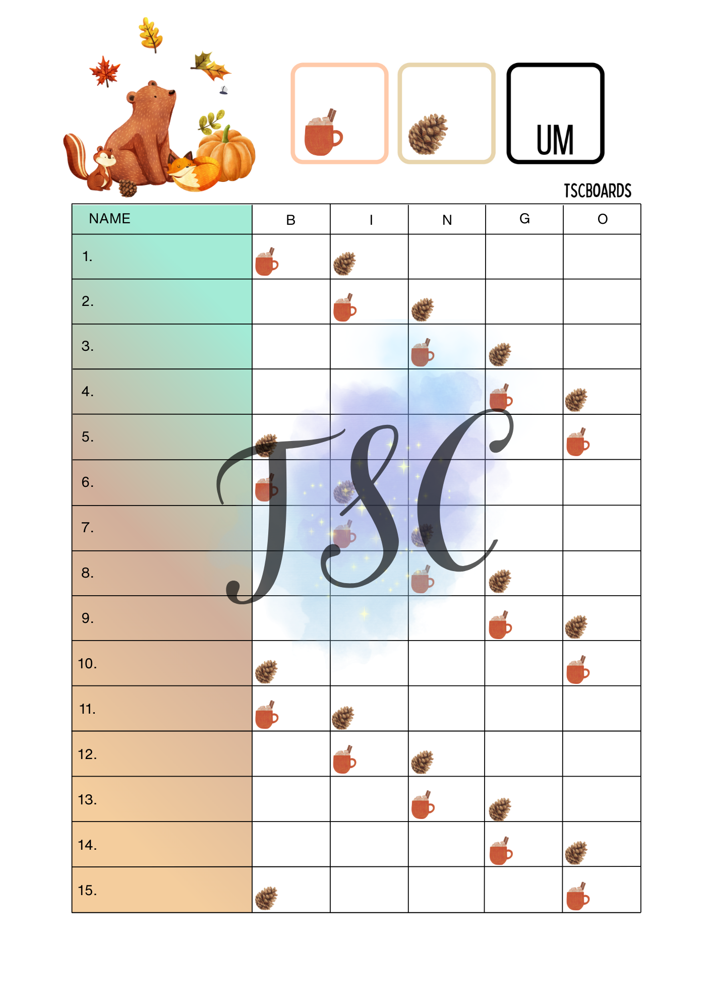 2 Colour Fall Bear 1-75 Board