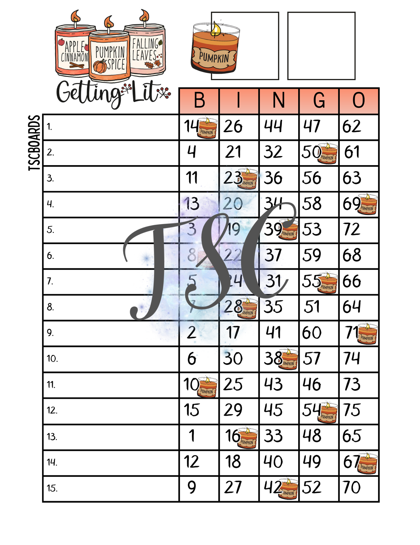 Getting Lit Bingo Board 1-75 Ball