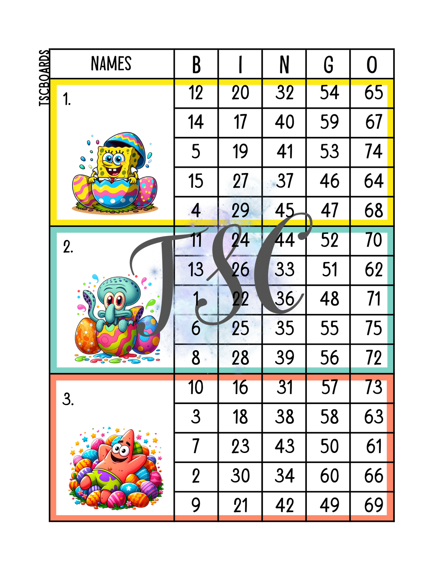Spongebob Easter Mega Block Block Bingo Board 1-75 Ball