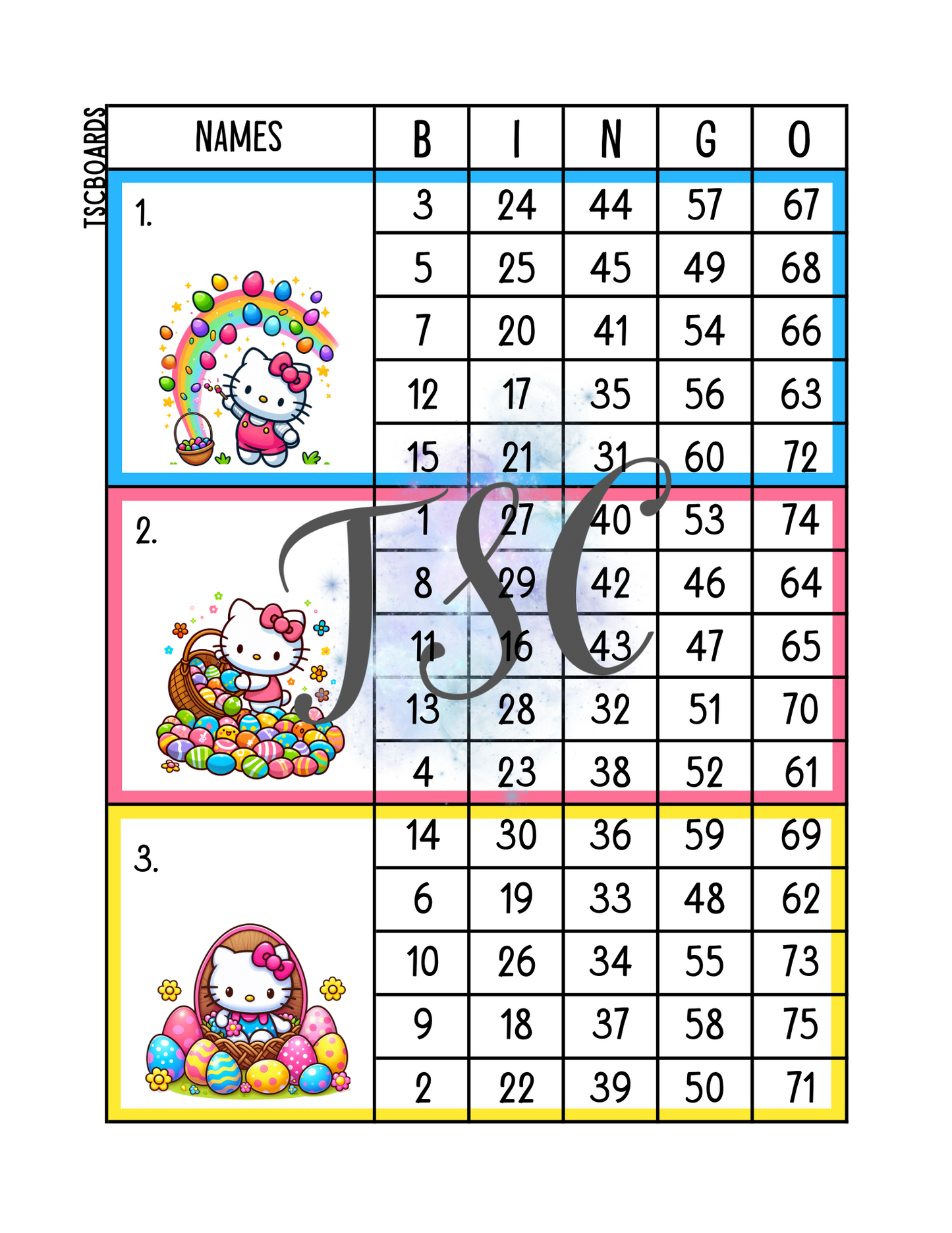 Easter Hello Kitty Mega Block Bingo Board 1-75 Ball