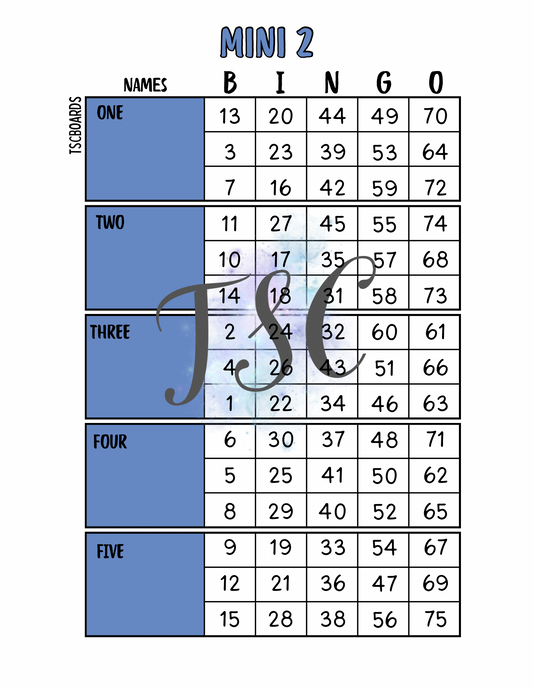 Mini 2 Blue Block Bingo Board 1-75 Ball
