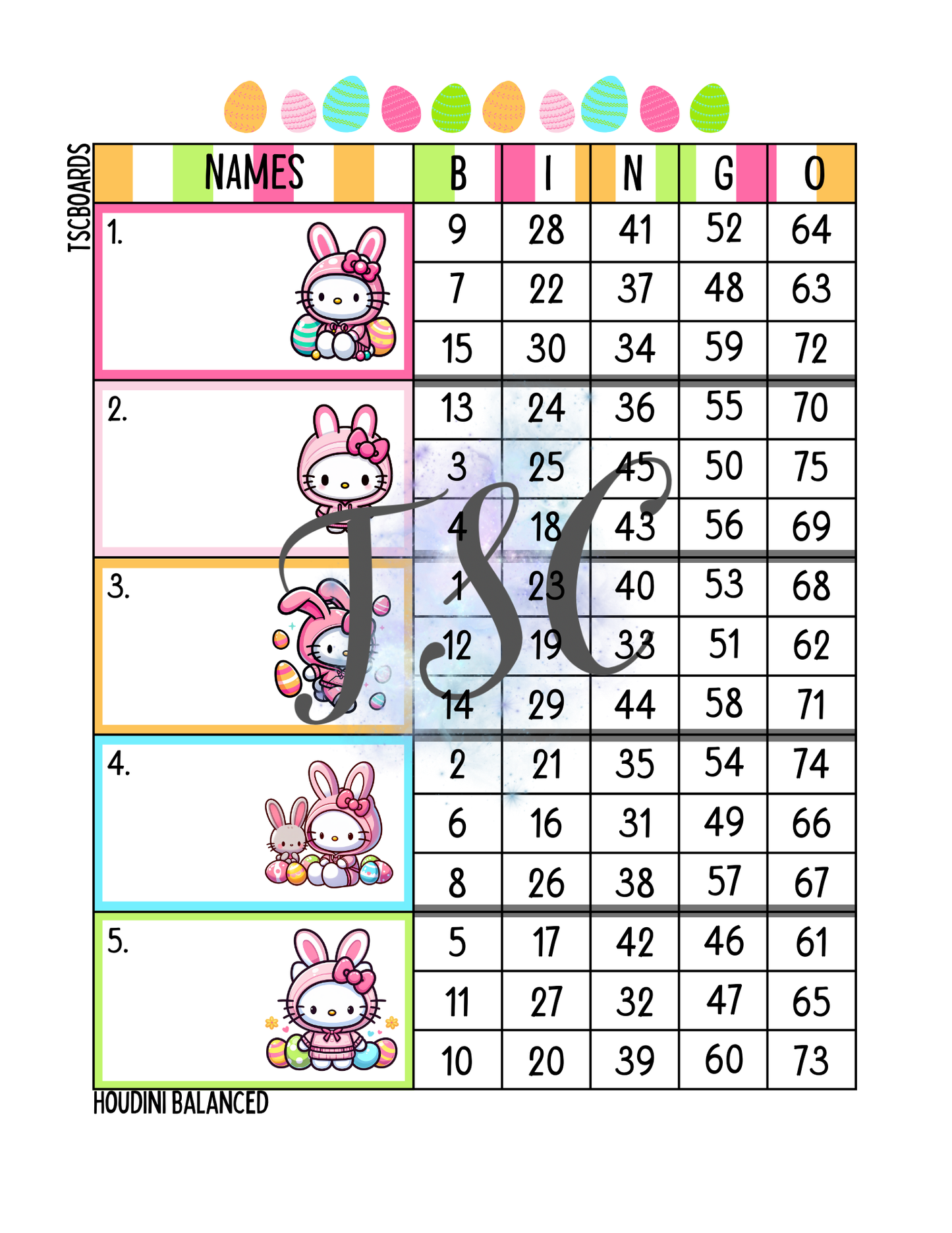 Hello Bunny Block Bingo Board 1-75 Ball