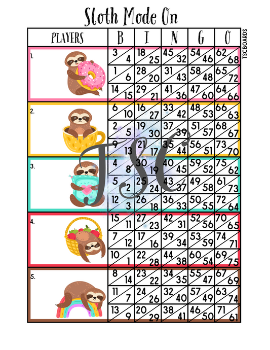 Sloth Mode On Double Action Block Bingo Board 1-75 Ball
