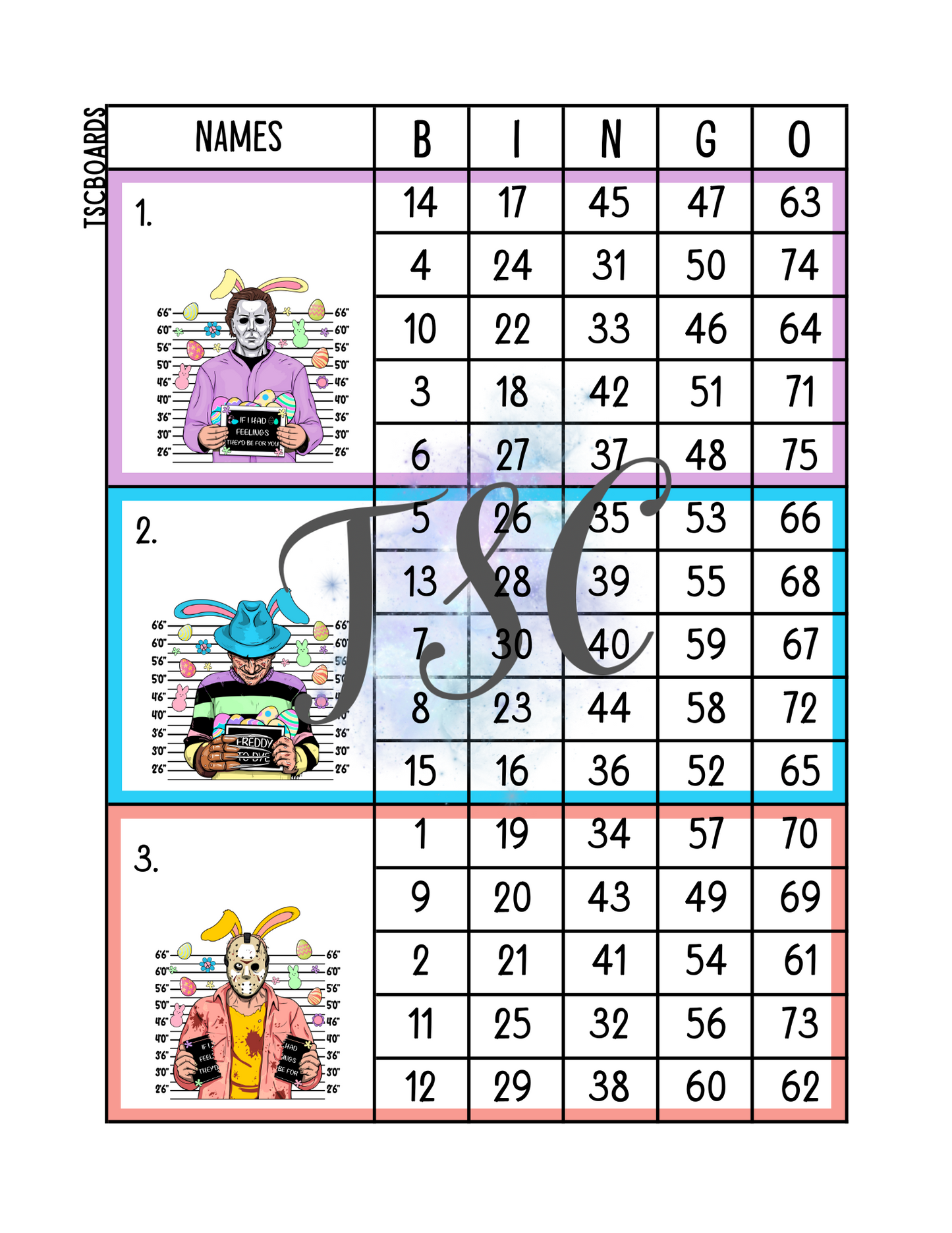 Horror Easter Mega Block Bingo Board 1-75 Ball