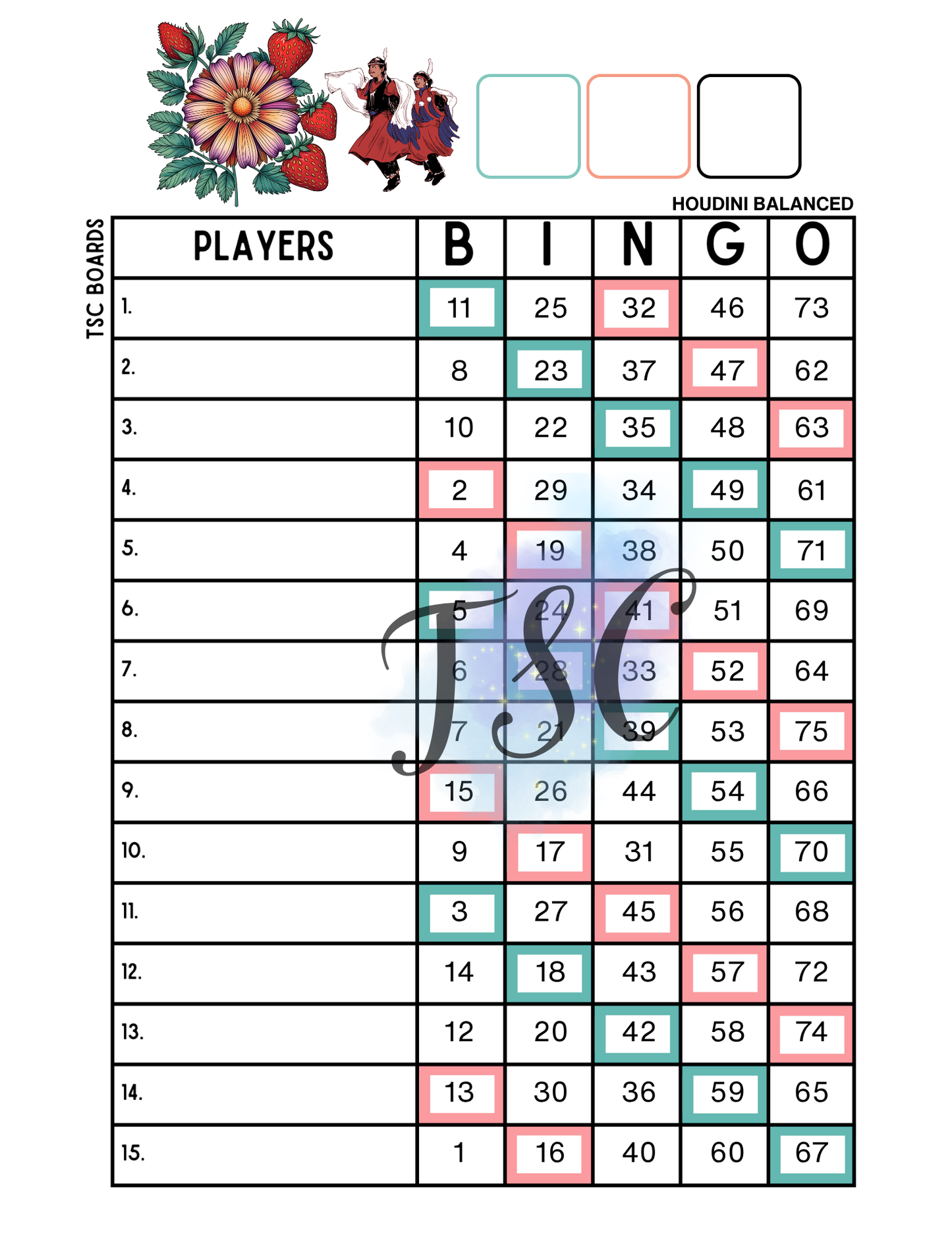 Indigenous 2 Colour Board 1-75 Ball 1-15 Lines