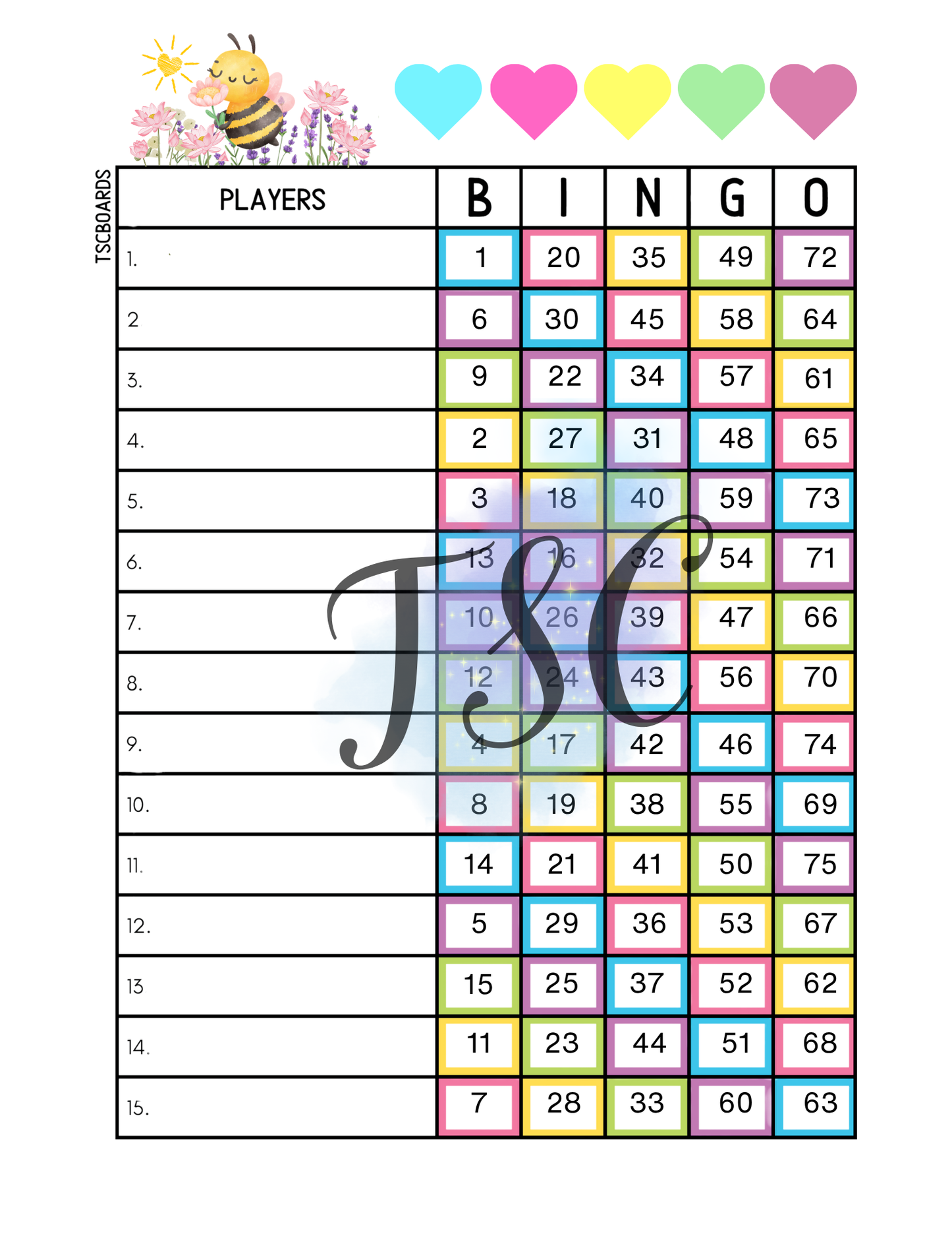 Bee Rainbow 1-75 Ball 1-15 Lines