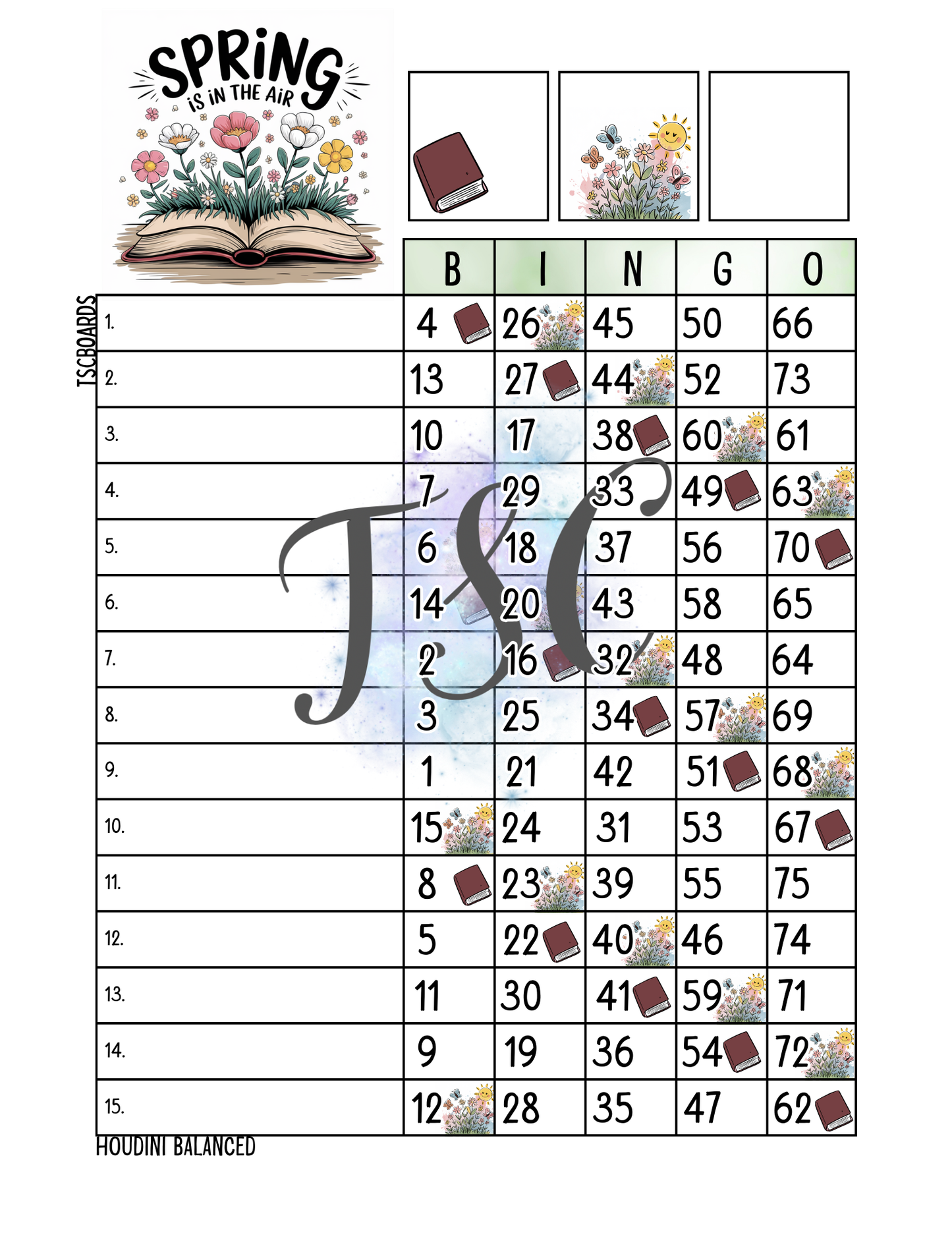 Spring Is In The Air Bingo Board 1-75 Ball