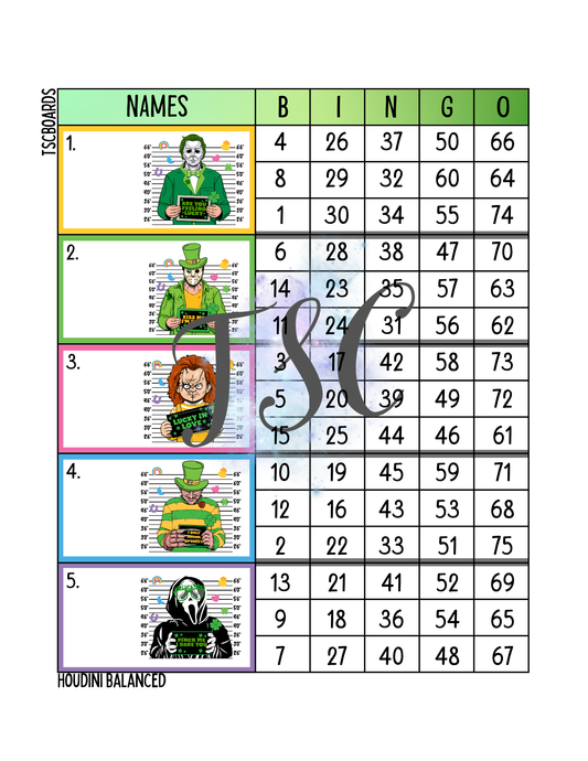 Horror St Patricks Day Super Easter Block Bingo Board 1-75 Ball