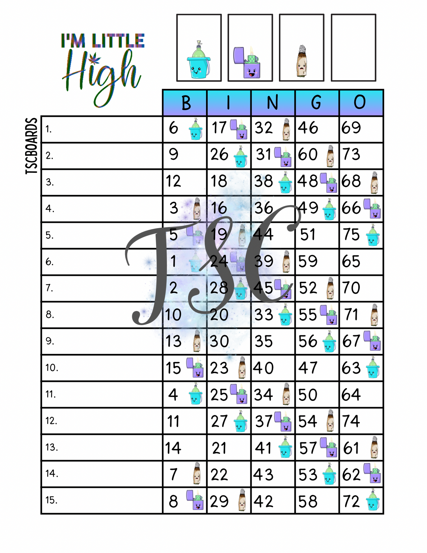 I’m Little High Bingo Board 1-75 Ball