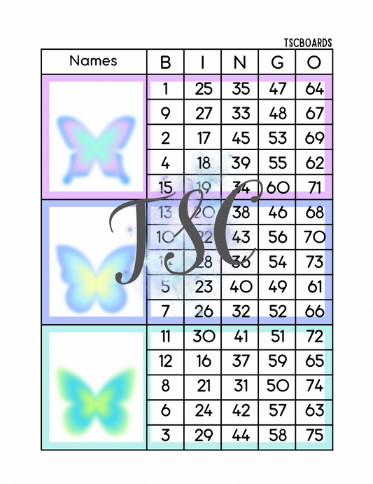 Butterfly Mega Block Bingo Board 1-75 Ball