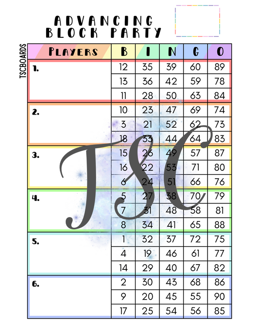 Advancing Block Party Board 1-90 Ball