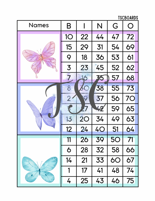 Butterflies Mega Block Bingo Board 1-75 Ball