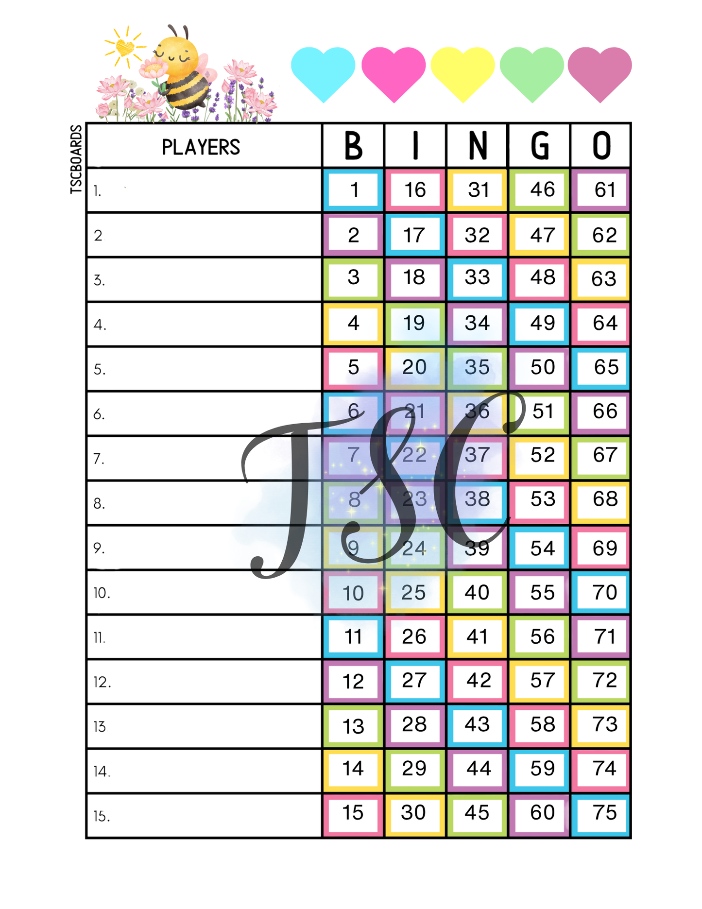 Bee Rainbow 1-75 Ball 1-15 Lines