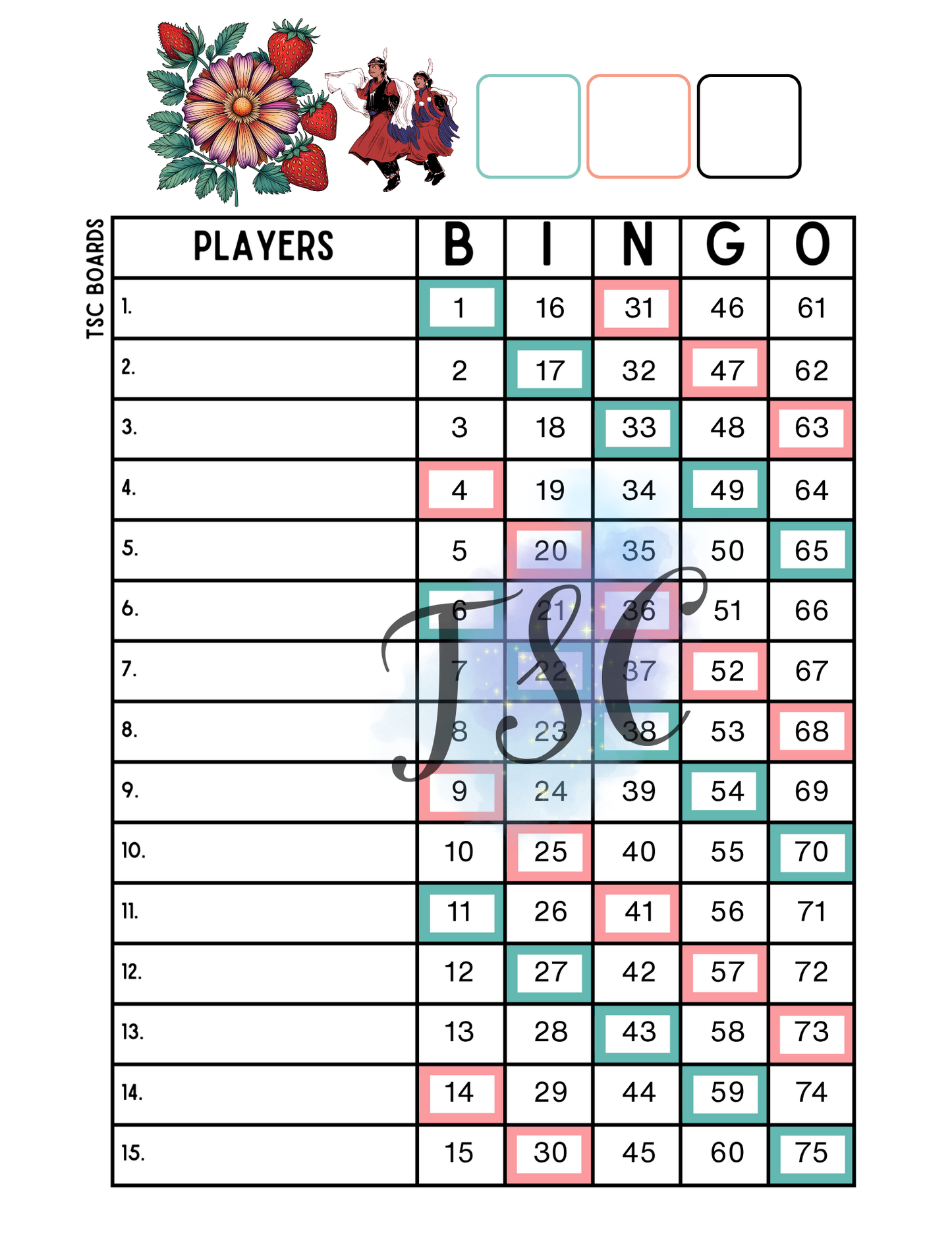 Indigenous 2 Colour Board 1-75 Ball 1-15 Lines