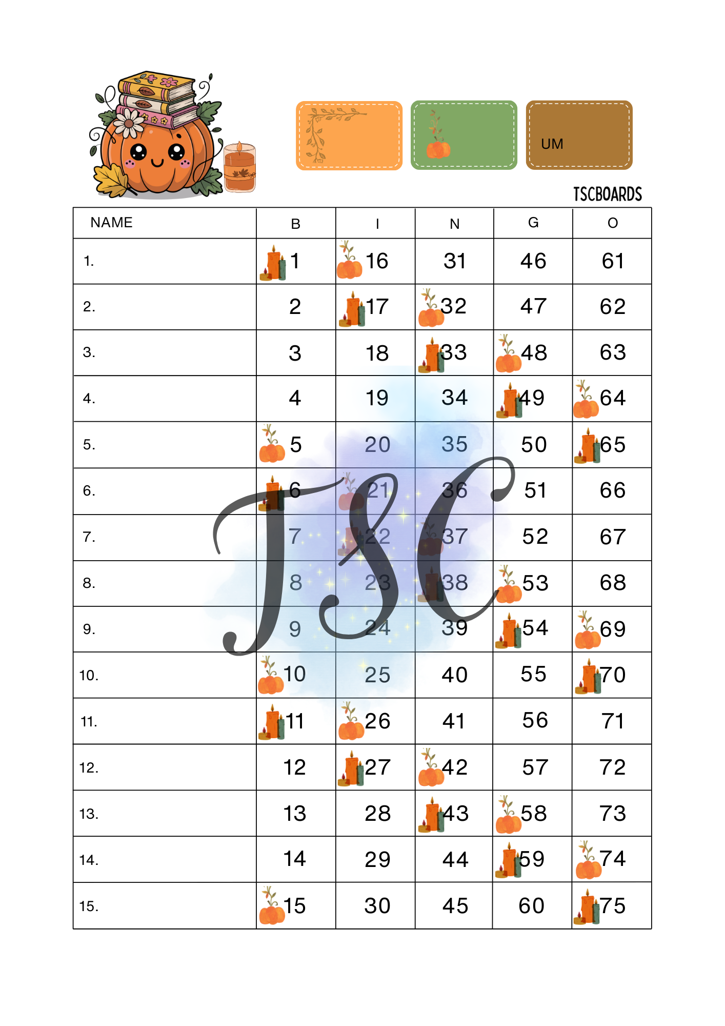 2 Colour Pumpkin Books 1-75 Ball