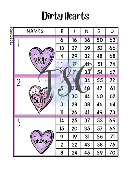 Dirty Hearts Mega Block Bingo Board 1-75 Ball