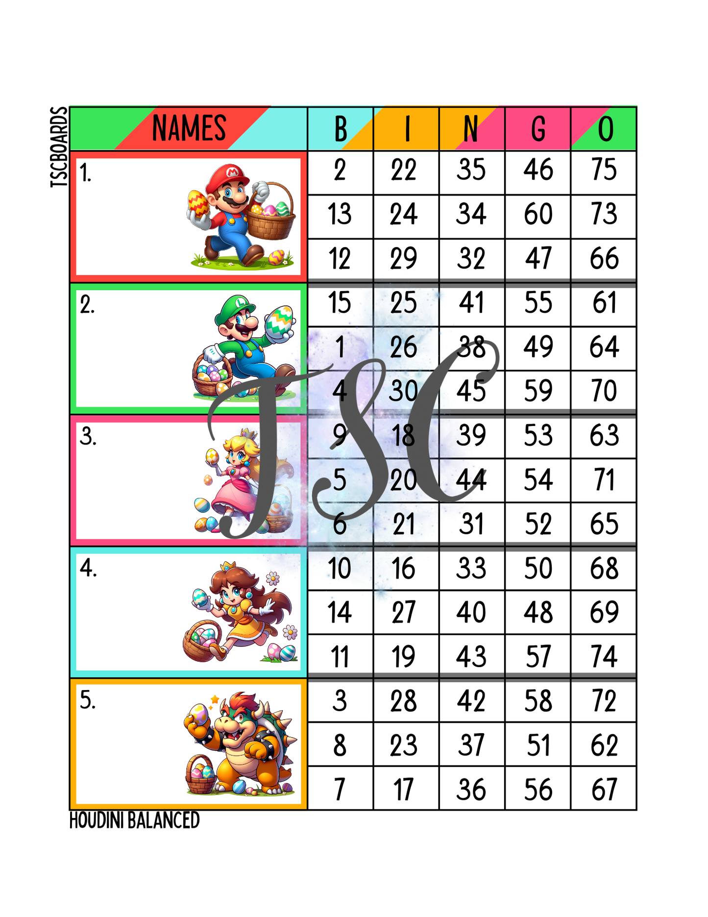 Super Easter Block Bingo Board 1-75 Ball