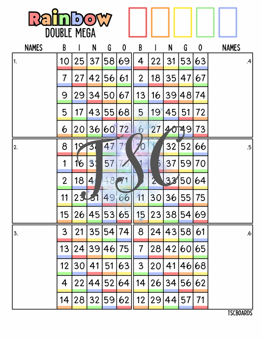 Rainbow Double Mega Block Bingo Board 1-75 Ball