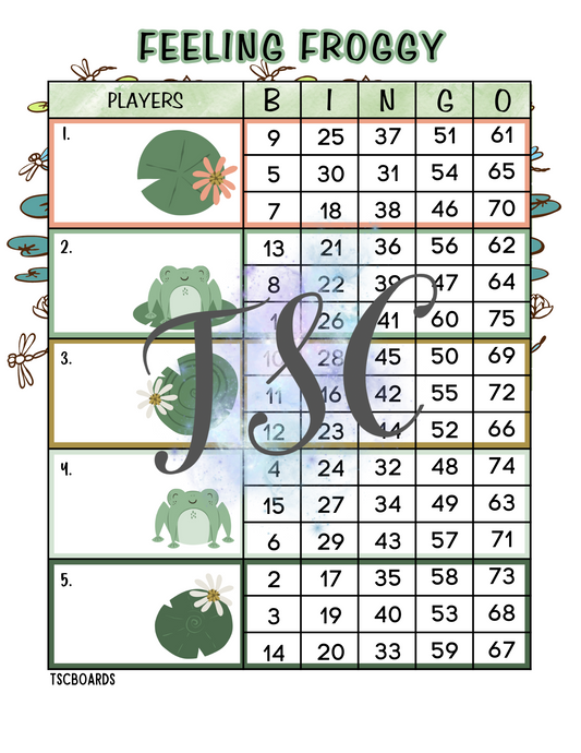 Feeling Froggy Block Bingo Board 1-75 Ball