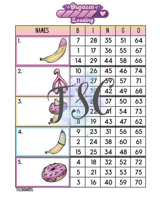 Orgasm Loading Bingo Board 1-75 Ball