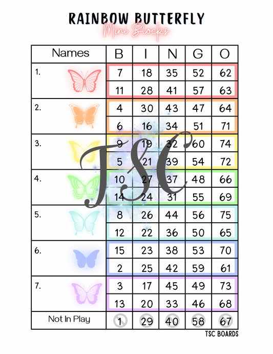 Rainbow Butter Mini Blocks Bingo Board 1-75 Ball