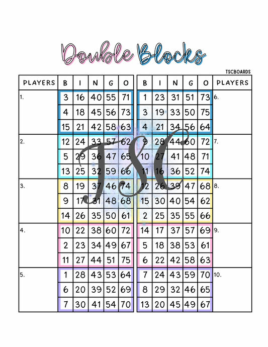 Double Blocks Bingo Board 1-75 Ball