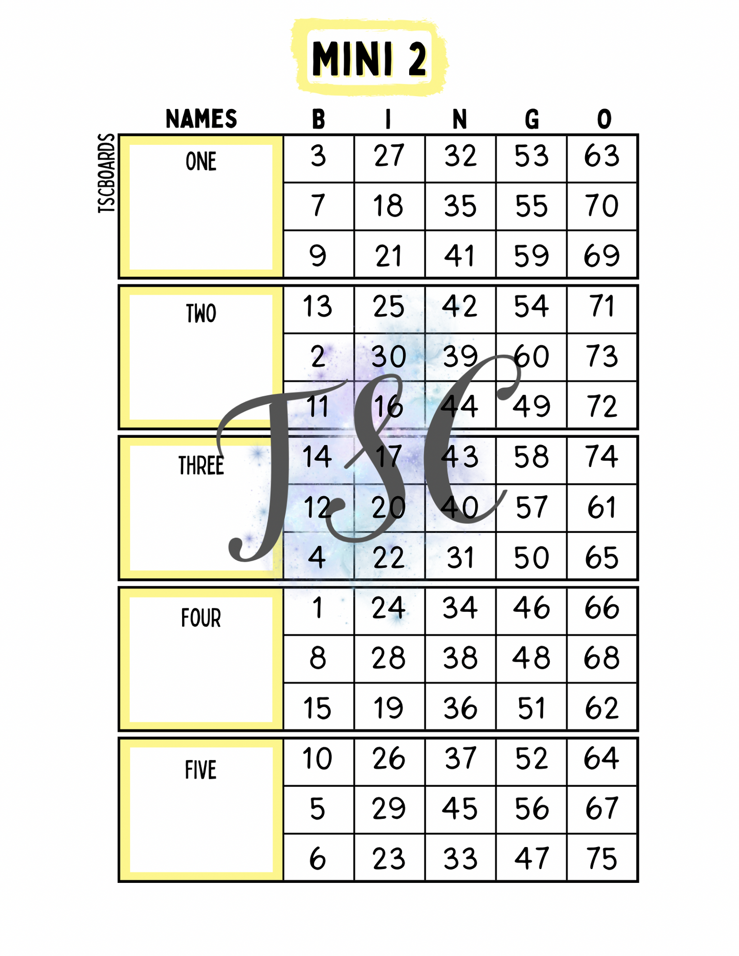Block Mini 2 Bingo Board 1-75 Ball