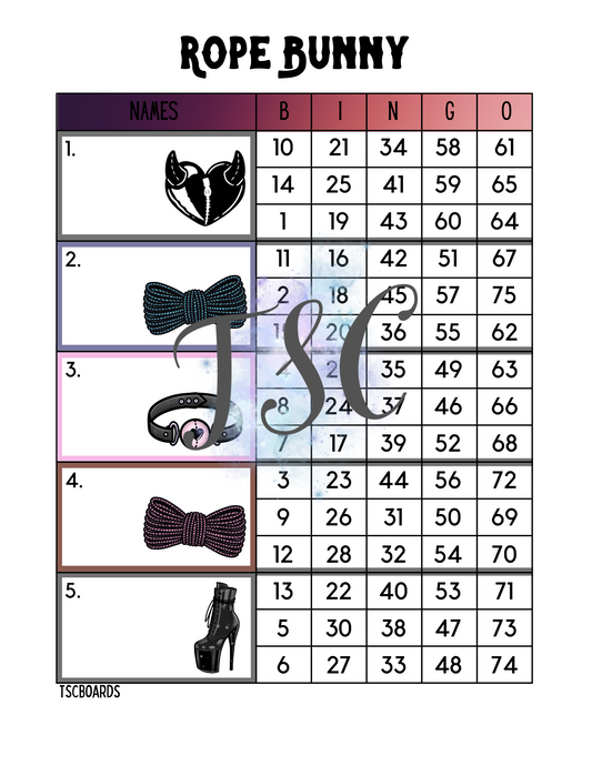 Rope Bunny Bingo Board 1-75 Ball