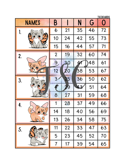 Fairy Cat Block Bingo Board 1-75 Ball