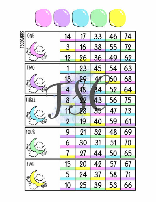 Neon Moon Rainbow Block Bingo Board 1-75 Ball