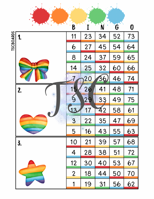 Rainbow Mega Block Bingo Board 1-75 Ball