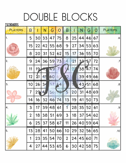 Double Blocks Flower Bingo Board 1-75 Ball