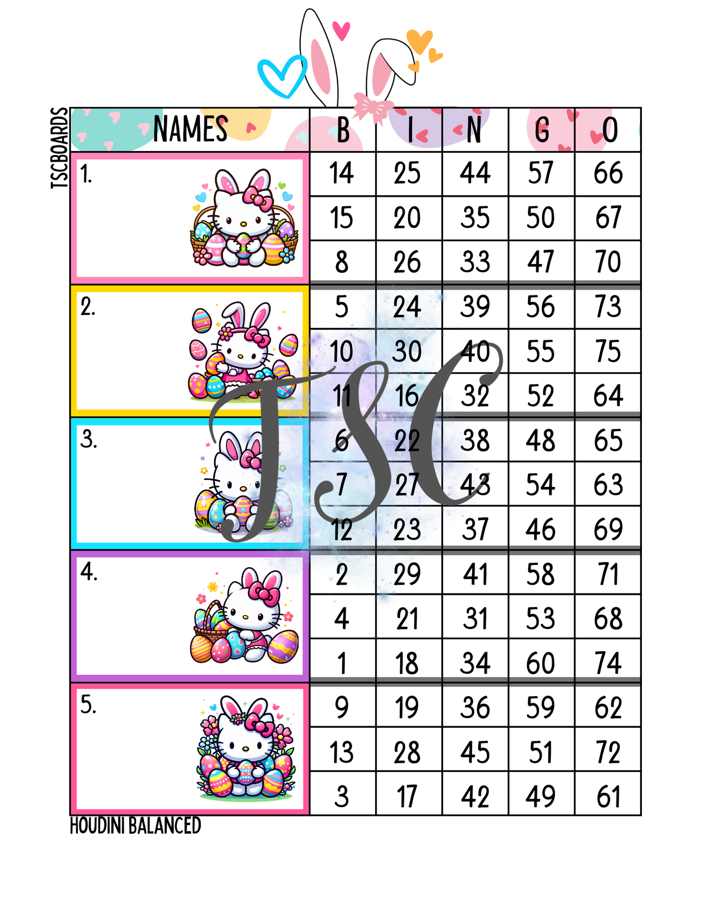 Hello Easter Bunny Block Bingo Board 1-75 Ball