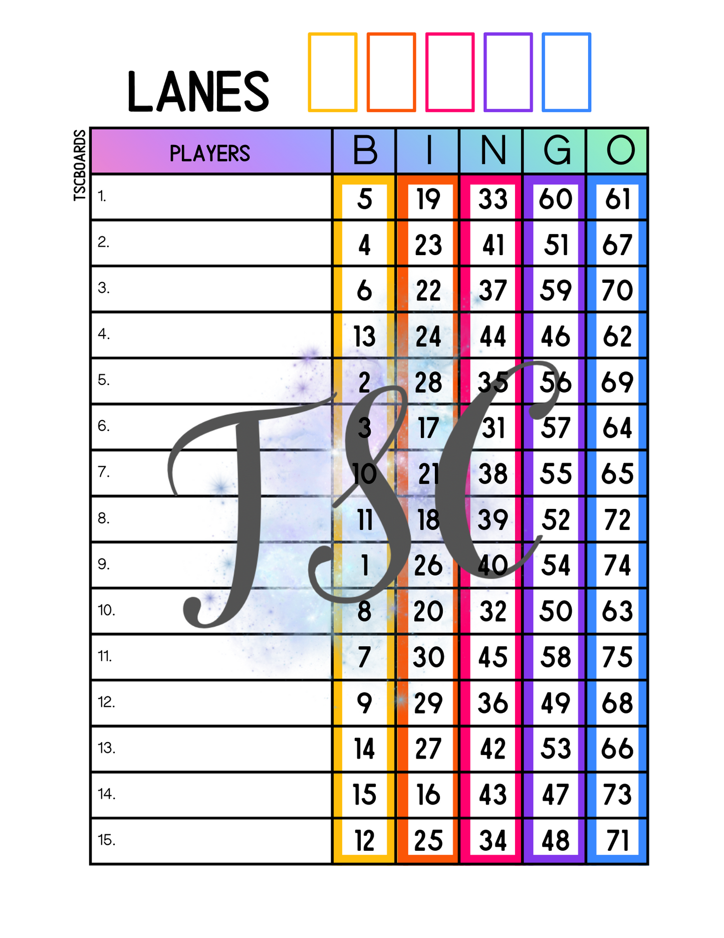 Rainbow Lanes Board 1-75 Ball