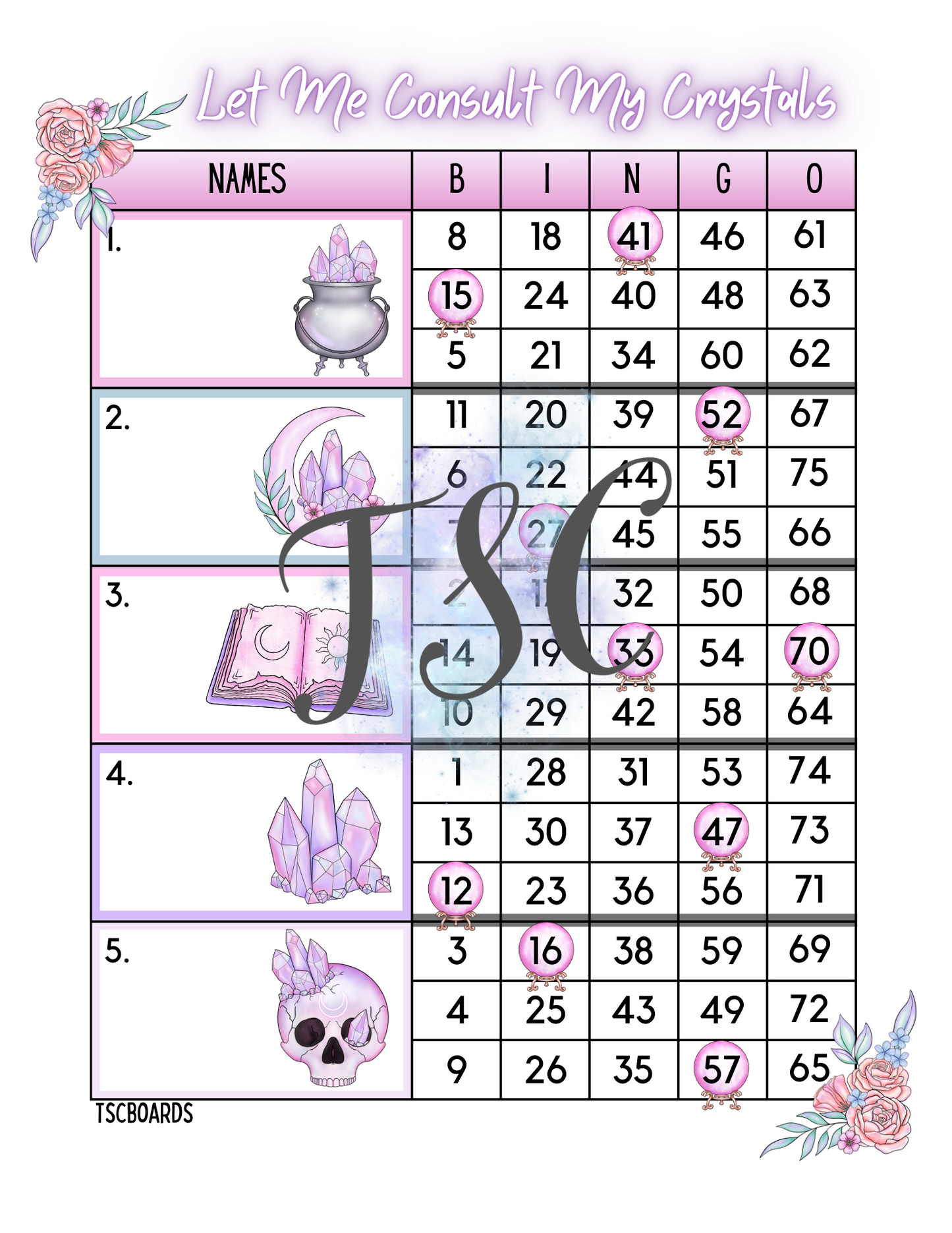 Let Me Consult My Crystals Block Bingo Board 1-75 Ball