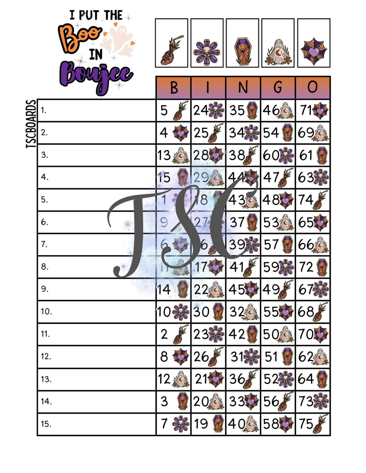 I Put The Boo In Boujee Bingo Board 1-75 Ball