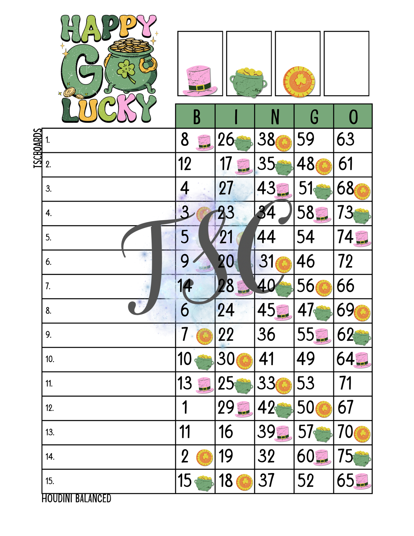 Happy Go Lucky Bingo Board 1-75 Ball