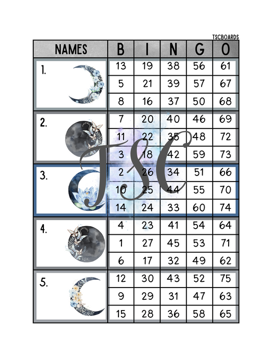 Flower Moons Block Bingo Board 1-75 Ball