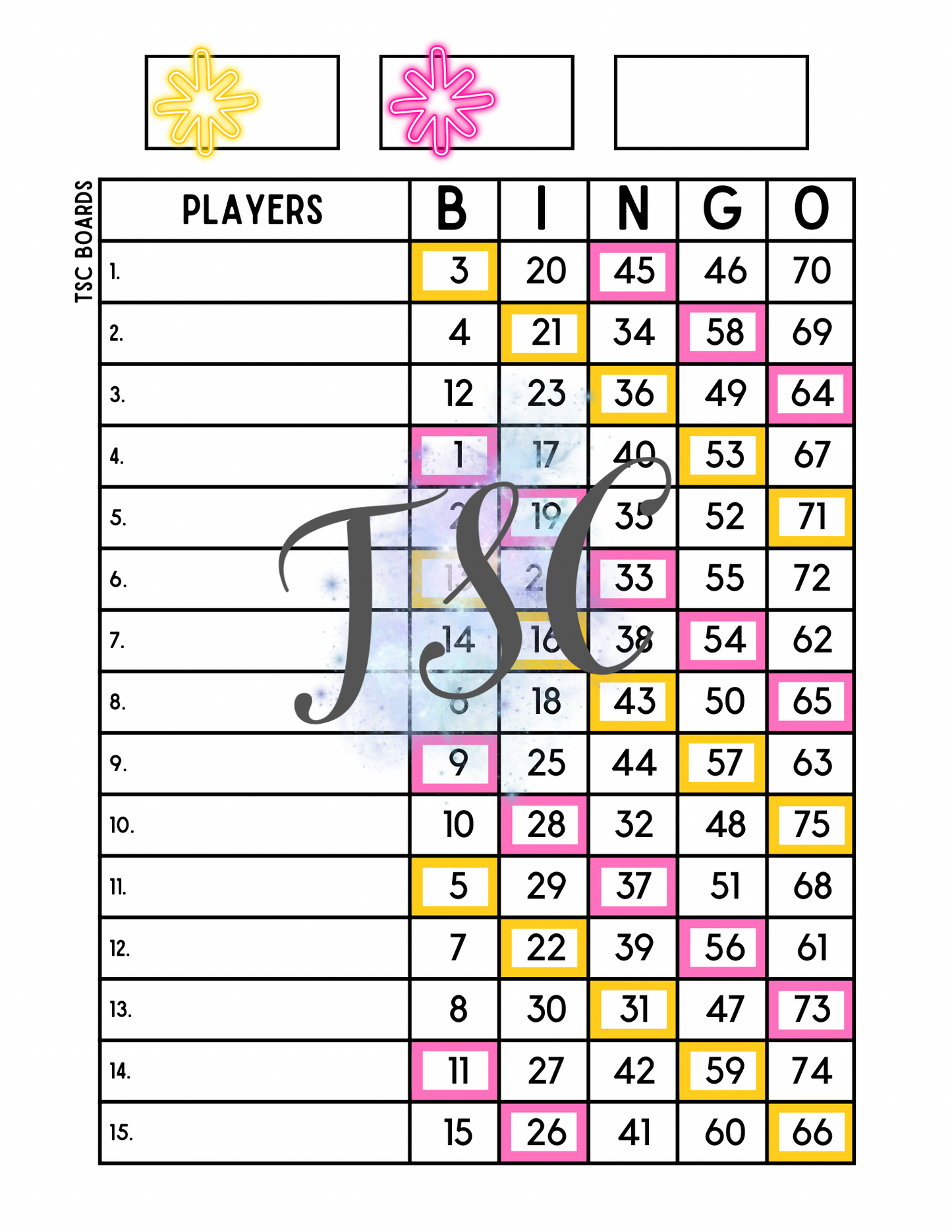 Flower Two Colour Bingo Board 1-75 Ball 1-15 Line
