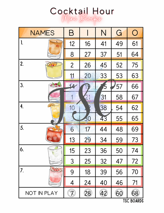 Cocktail Hour Mini Blocks Bingo Board 1-75 Ball
