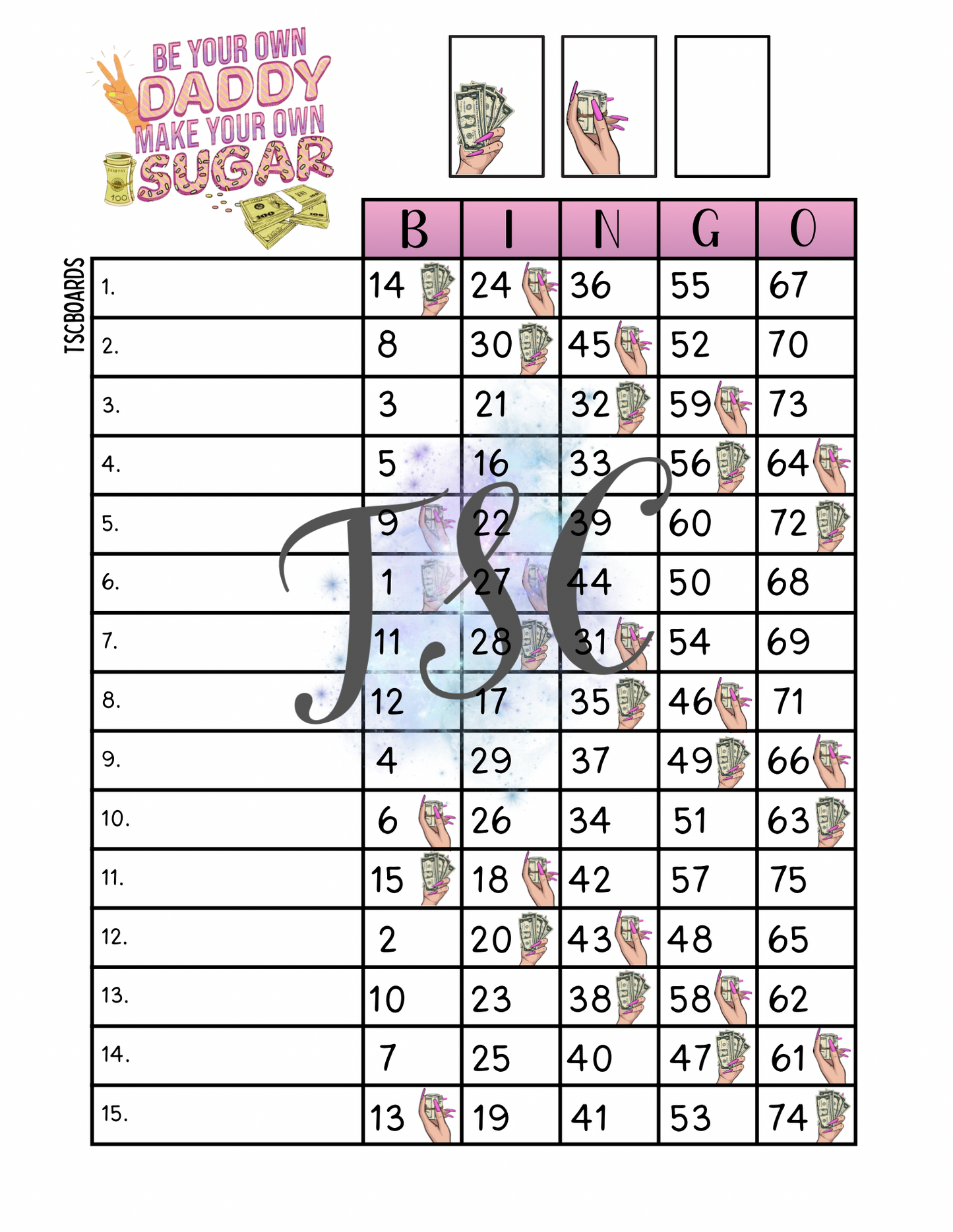 Be Your Own Daddy Make Your Own Sugar Bingo Board 1-75 Ball