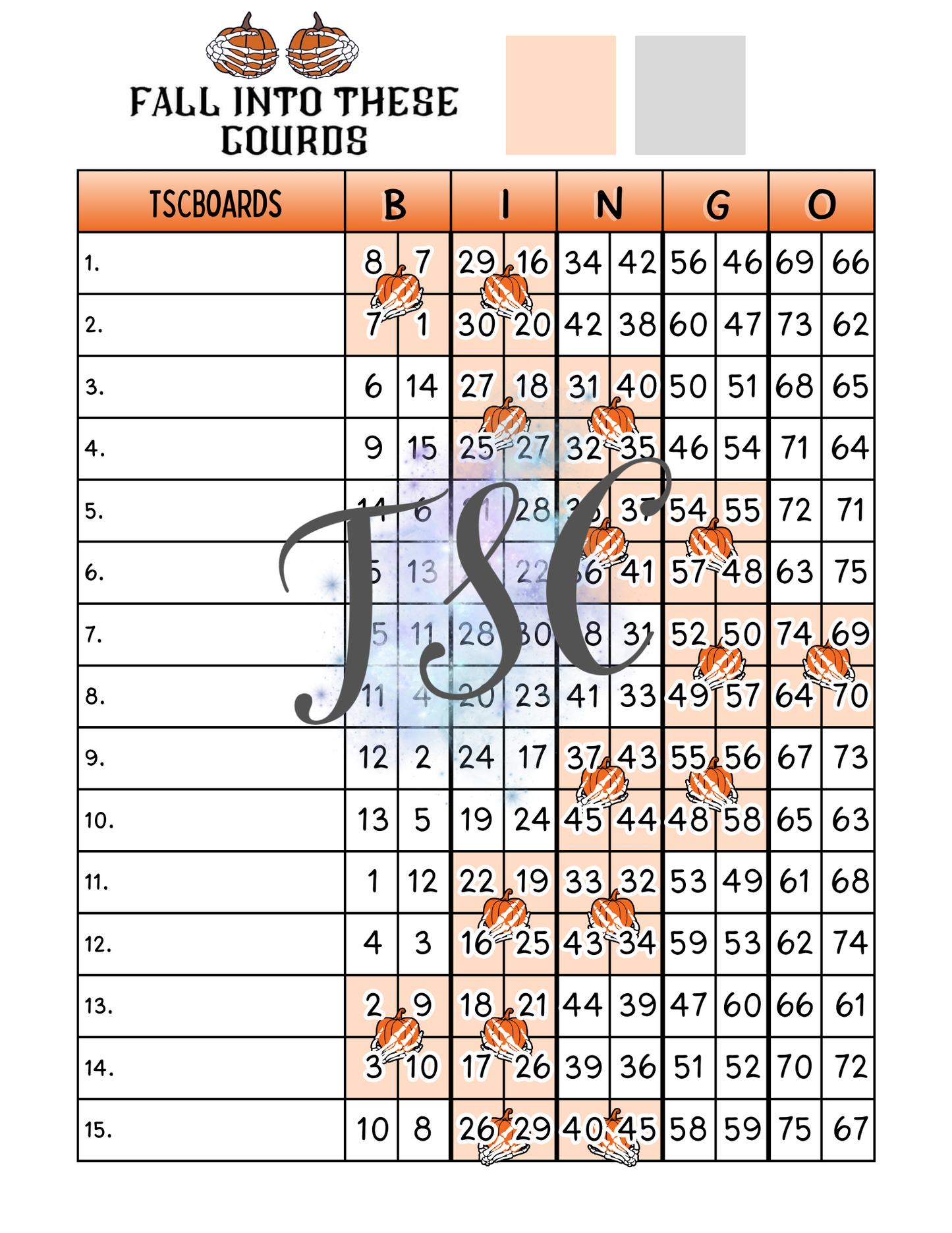 Fall Into These Gourds Double Action Bingo Board 1-75 Ball